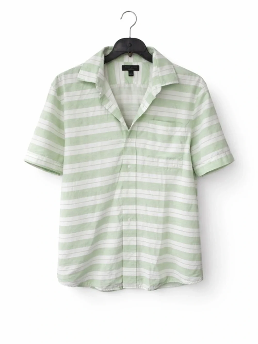 Banana Republic Sage Green White Stripe 100% cotton Short Sleeve Shirt Size L